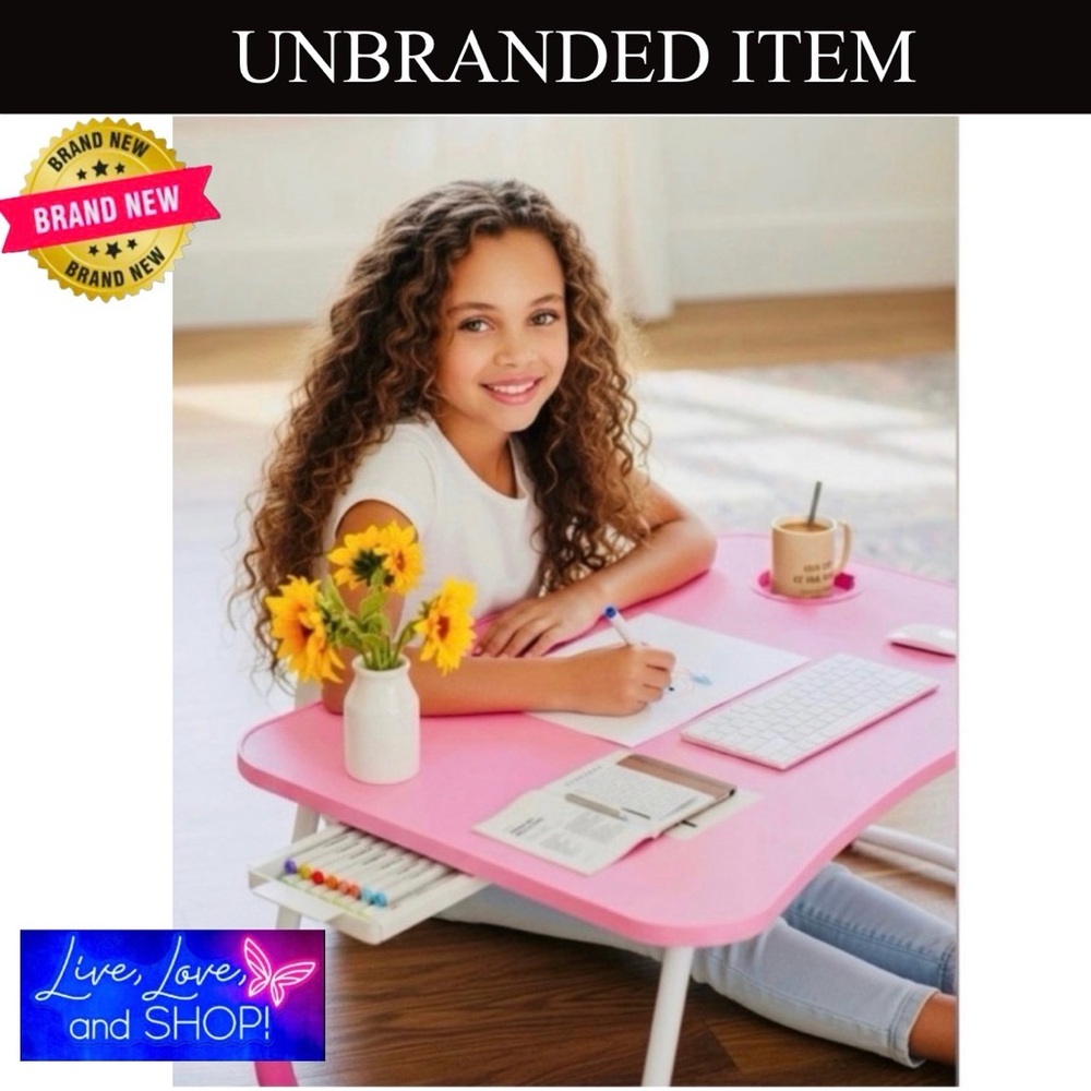 LAPTOP/DESKTOP/FOOD TRAY: Large PINK & Portable w/Cup Holder & Drawer, NIB